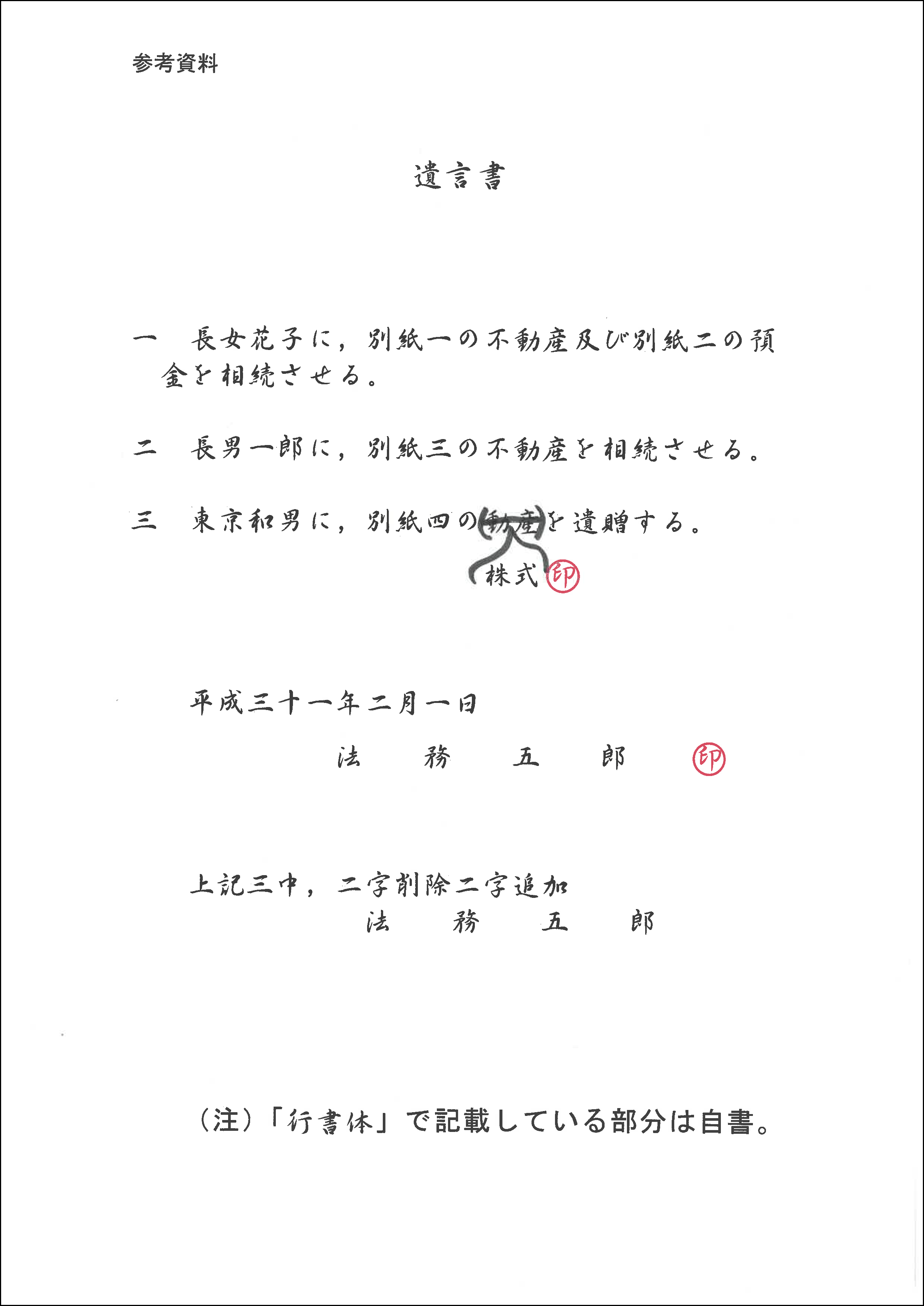 自筆証書遺言　訂正方法